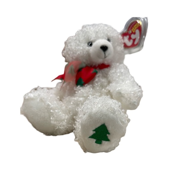 Ty White Teddy Bear with Red Bow - Picture 2 of 4